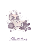 F&eacute;licitations avec un chat &eacute;l&eacute;gant et des fleurs